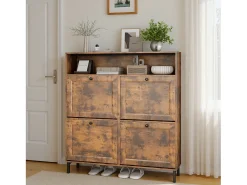 Bealife Mueble zapatero con 4 puertas abatibles y 1 hueco – 100x24x108 cm, Marrón – Estantes regulables, gran capacidad de almacenamiento para todos sus zapatos