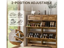 Bealife Mueble zapatero con 4 puertas abatibles y 2 cajones – 95x24x102 cm, Marrón – Estantes regulables en altura – Mueble zapatero espacioso y funcional