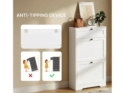 Bealife Mueble zapatero con 2 puertas abatibles y 1 cajón – 58x24x102 cm, Blanco – Estantes regulables en altura, Zapatero moderno y funcional