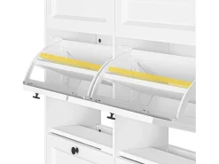 Bealife Mueble zapatero con 4 puertas abatibles y 2 cajones – 95x24x102 cm, Blanco – Estantes regulables en altura – Mueble zapatero espacioso y funcional