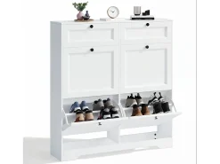 Bealife Mueble zapatero con 4 puertas abatibles y 2 cajones – 95x24x102 cm, Blanco – Estantes regulables en altura – Mueble zapatero espacioso y funcional