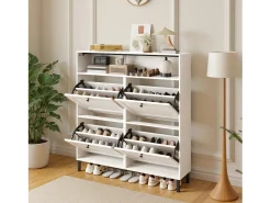 Bealife Mueble zapatero con 4 puertas abatibles y 1 hueco – 100x24x108 cm, Blanco – Estantes regulables en altura, capacidad para numerosos pares de zapatos