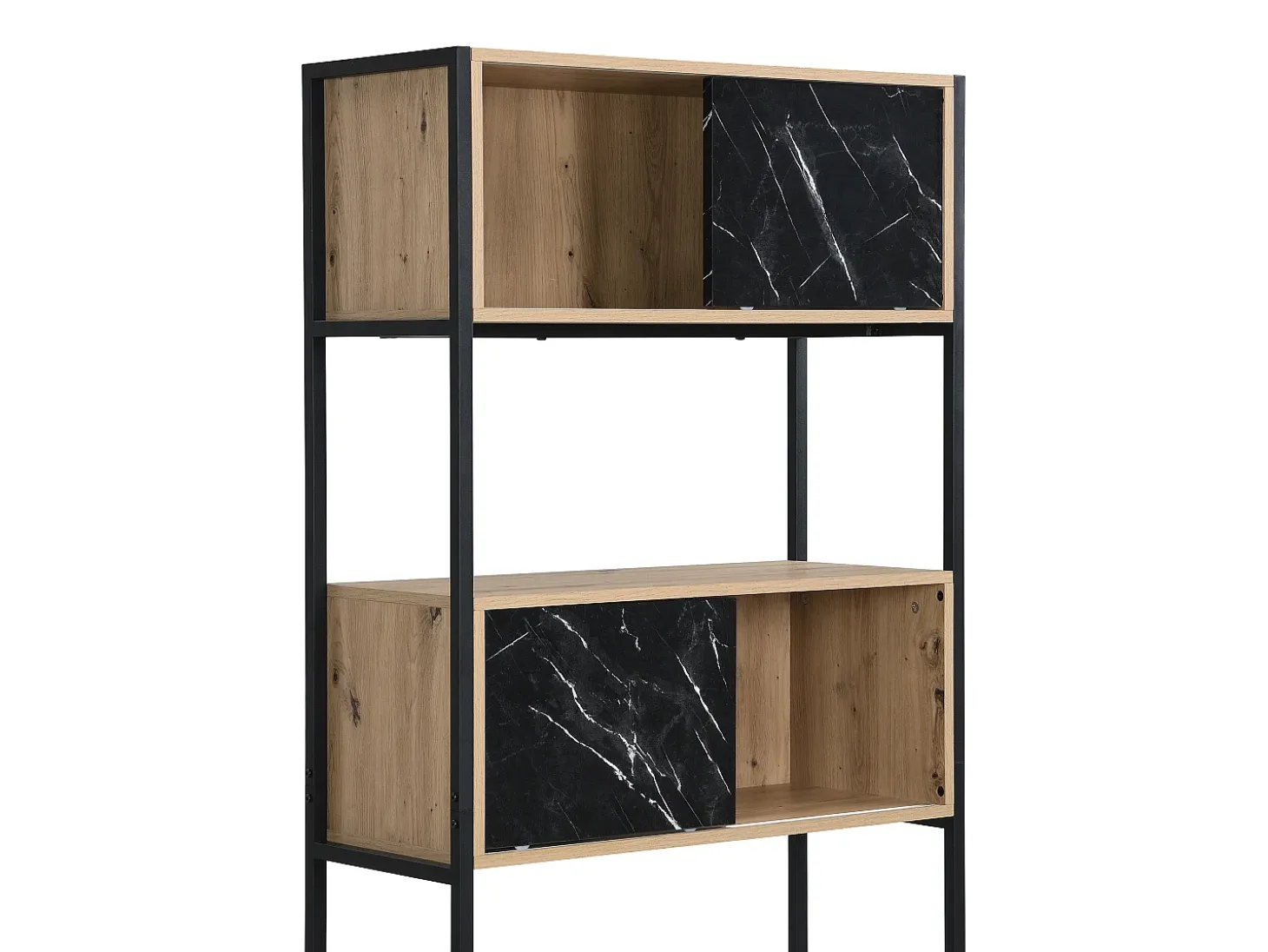 Biblioteca con almacenamiento de MDF y acero - Efecto mármol negro y natural - YELANIA