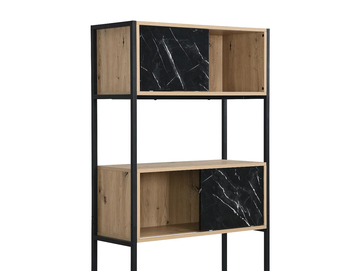 Biblioteca con almacenamiento de MDF y acero - Efecto mármol negro y natural - YELANIA