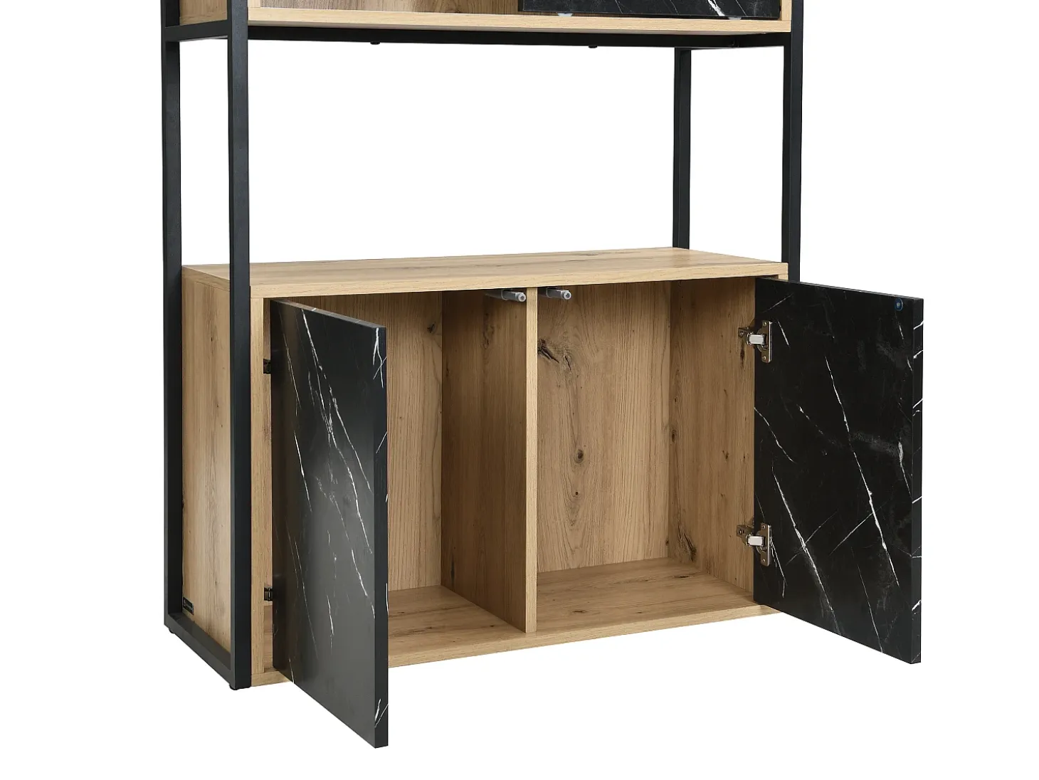 Biblioteca con almacenamiento de MDF y acero - Efecto mármol negro y natural - YELANIA