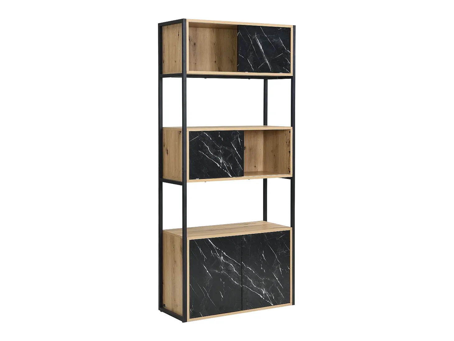 Biblioteca con almacenamiento de MDF y acero - Efecto mármol negro y natural - YELANIA