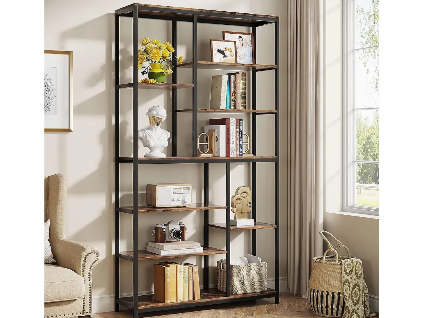 Biblioteca, Estantería de almacenamiento de 9 niveles, Mueble de almacenamiento, Biblioteca industrial de metal