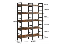 Biblioteca, Estantería de oficina de 5 niveles, Estantería de pie, Biblioteca abierta, Grande, Estilo industrial, 180 x 80 x 30 cm