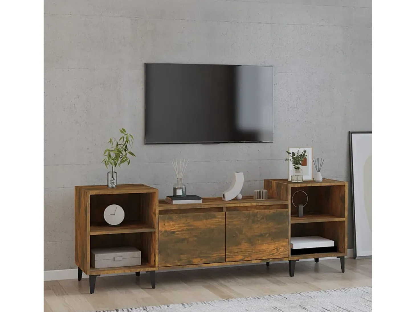 Blakely Mueble para TV madera contrachapada roble ahumado 160x35x55 cm