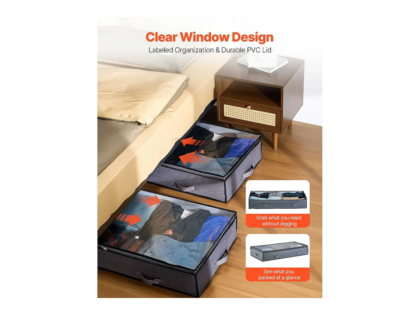 Bolsas de Almacenamiento para Debajo de la Cama SucceBuy, 6 Unidades de 90 L, Organizador de Zapatos para Debajo de la Cama con Tapas Transparentes, Gris