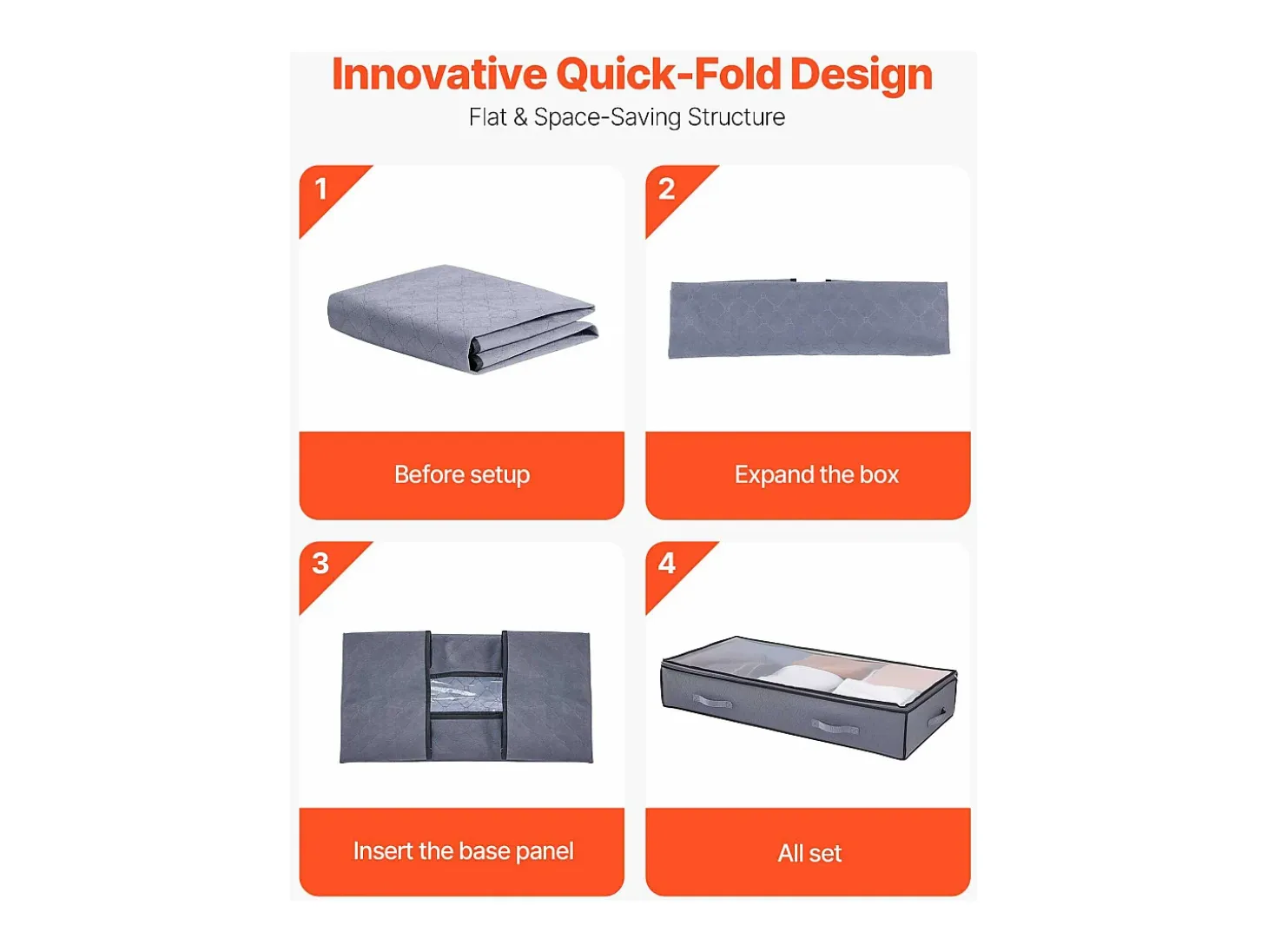 Bolsas de Almacenamiento para Debajo de la Cama SucceBuy, 6 Unidades de 90 L, Organizador de Zapatos para Debajo de la Cama con Tapas Transparentes, Gris