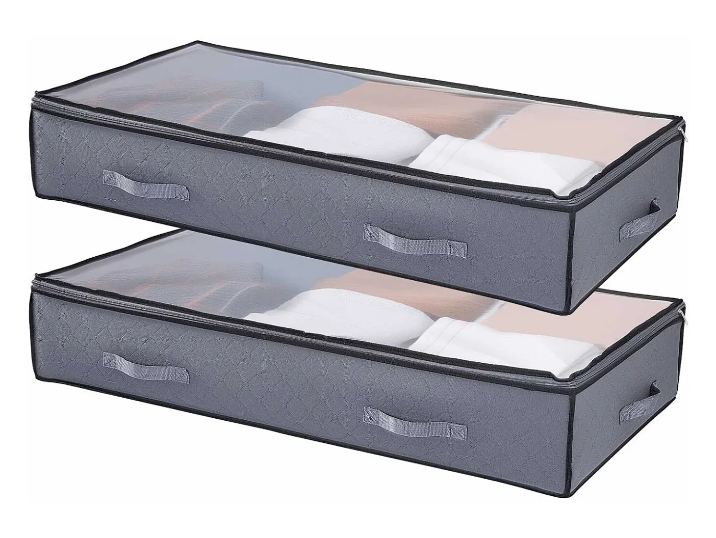 Bolsas de Almacenamiento para Debajo de la Cama SucceBuy, 6 Unidades de 90 L, Organizador de Zapatos para Debajo de la Cama con Tapas Transparentes, Gris