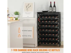 Botellero SucceBuy de Bambú Modular de 7 Niveles para 42 Botellas con Estante de Exhibición de Sobremesa
