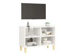 Bridgeville Mueble de TV con patas de madera maciza blanco 69,5x30x50 cm