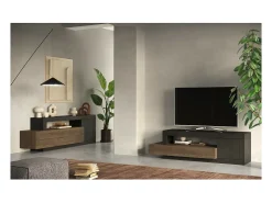 Buffet 1 puerta 2 cajones, colección DOMI, gris antracita/roble oscuro, para salón de diseño.