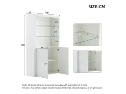 Buffet alto de salón 100x35x170 cm - vitrinas con iluminación LED - tablero de vidrio templado - Blanco