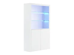 Buffet alto de salón 100x35x170 cm - vitrinas con iluminación LED - tablero de vidrio templado - Blanco