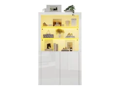 Buffet alto de salón 100x35x170 cm - vitrinas con iluminación LED - tablero de vidrio templado - Blanco