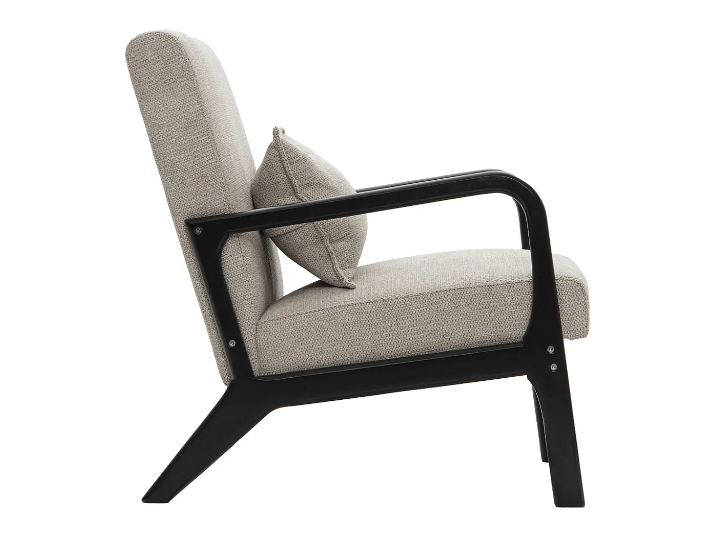Butaca de 78x65x75 cm con estructura de madera y tela con cojín lumbar en gris taupe Nicole