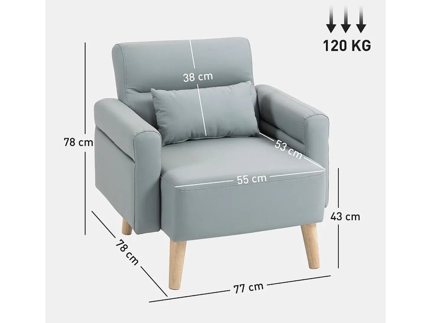 Butaca Esencie Homcom con cojín gris 78x77x78 cm