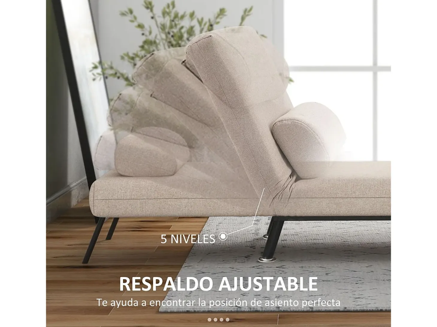 Butaca Linda Homcom convertible en cama beige 75x75x70 cm
