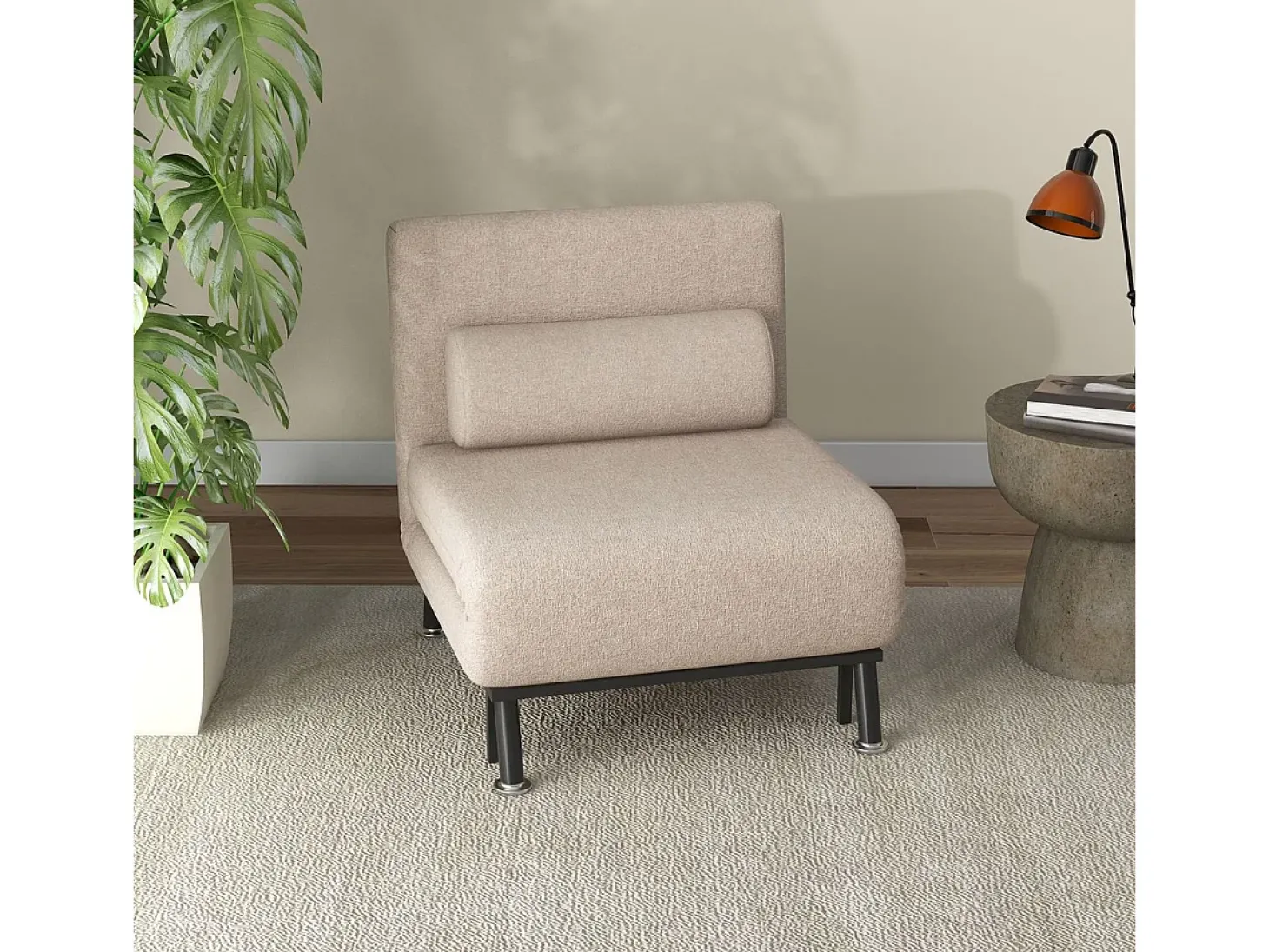 Butaca Linda Homcom convertible en cama beige 75x75x70 cm