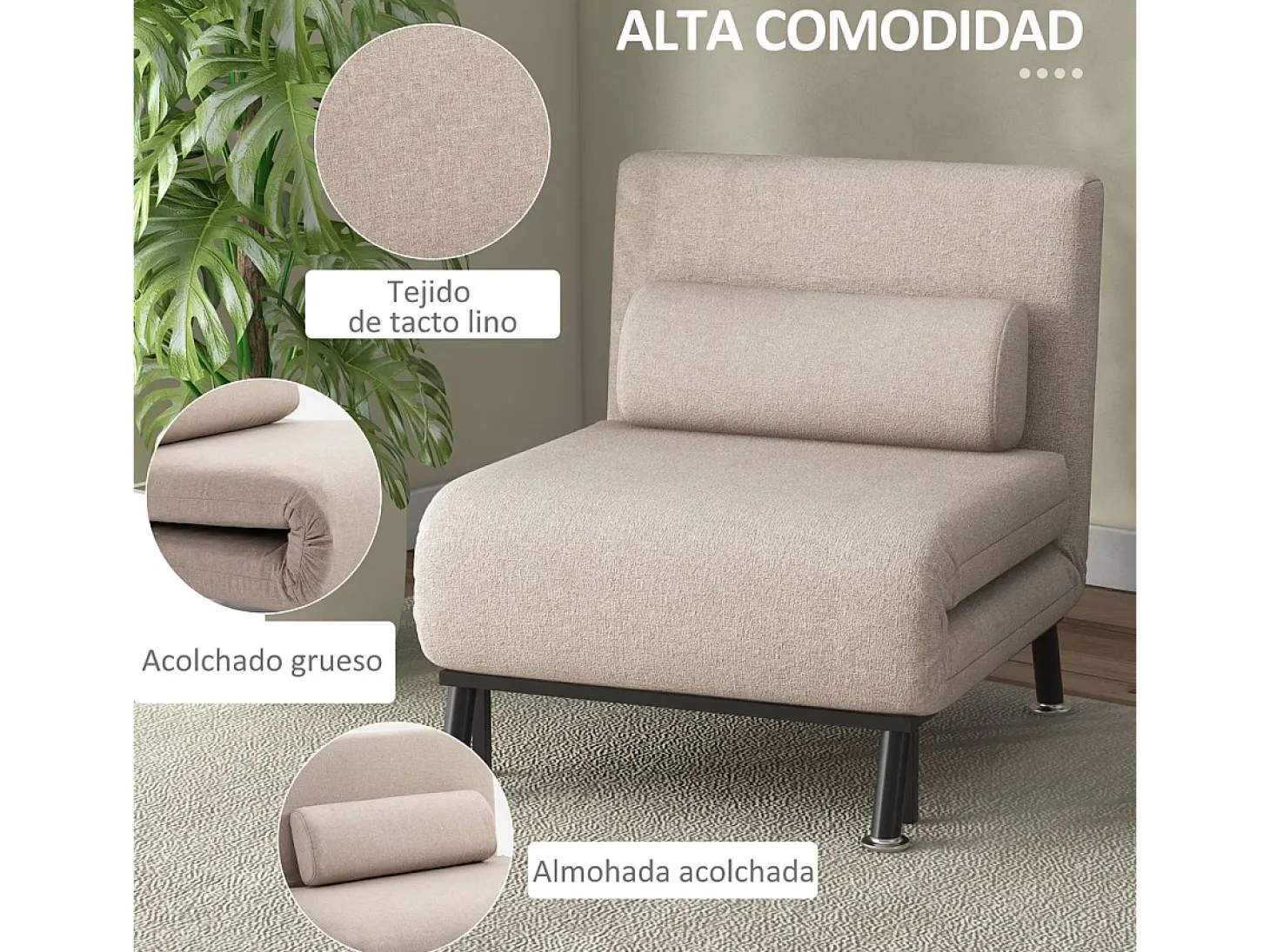 Butaca Linda Homcom convertible en cama beige 75x75x70 cm
