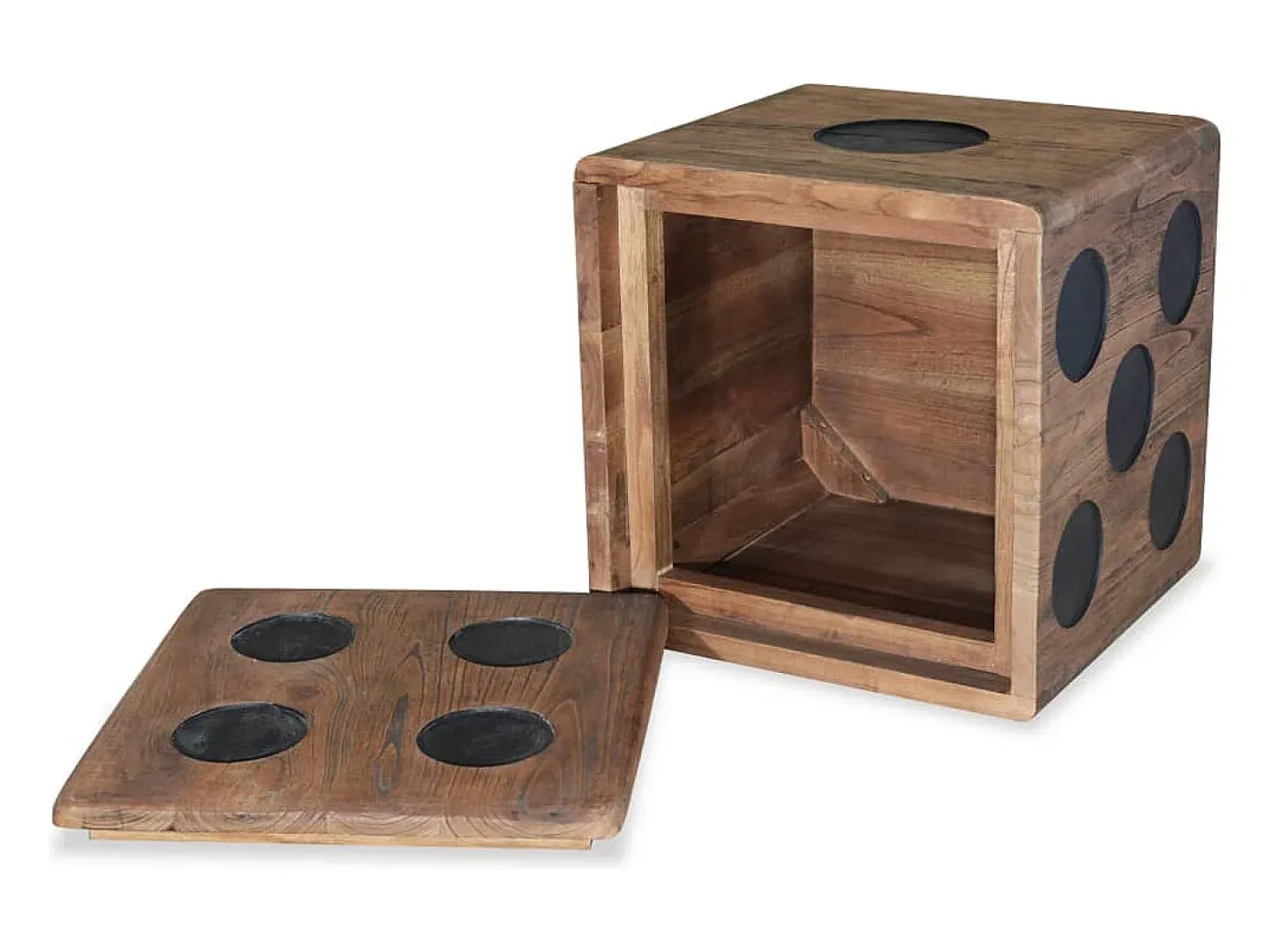 Caja de almacenamiento diseño de dado madera Mindi 40x40x40 cm ES673794