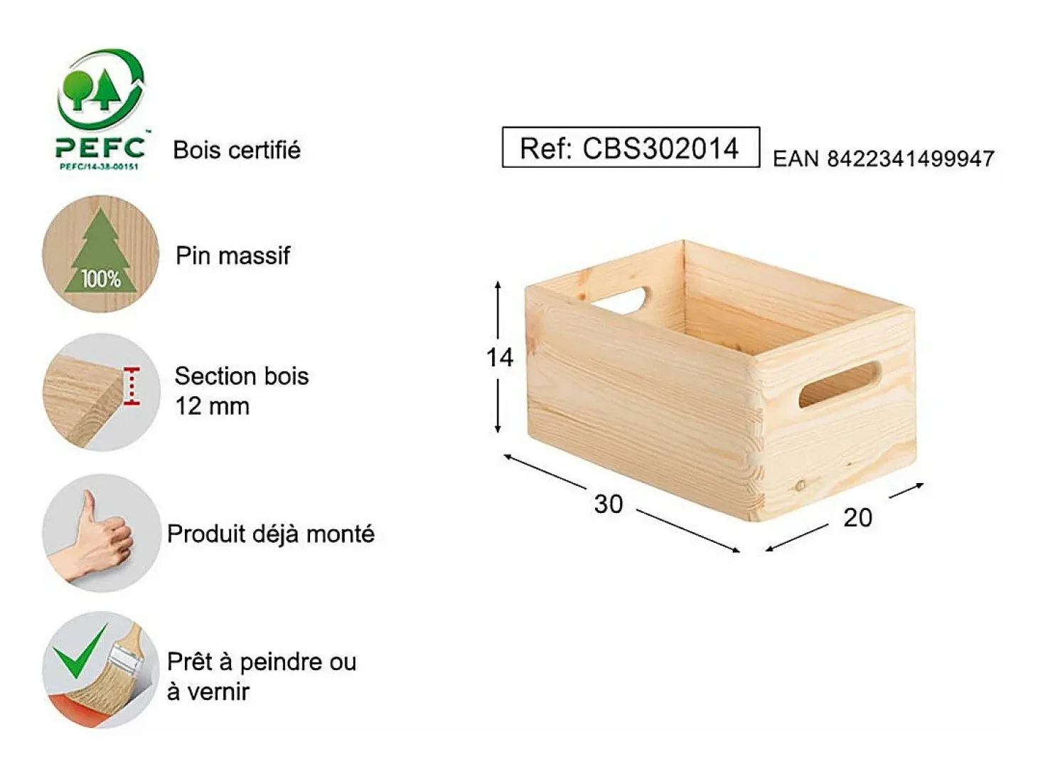Caja de madera 30 x 20 x 14 cm