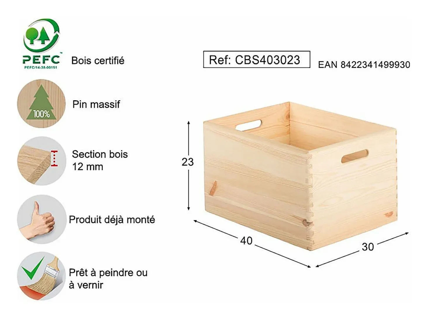 Caja de madera 40 x 30 x 23 cm