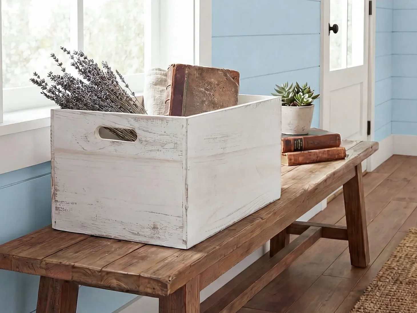 Caja de madera MCW-C20, 40 x 30 x 24 cm, blanco desgastado