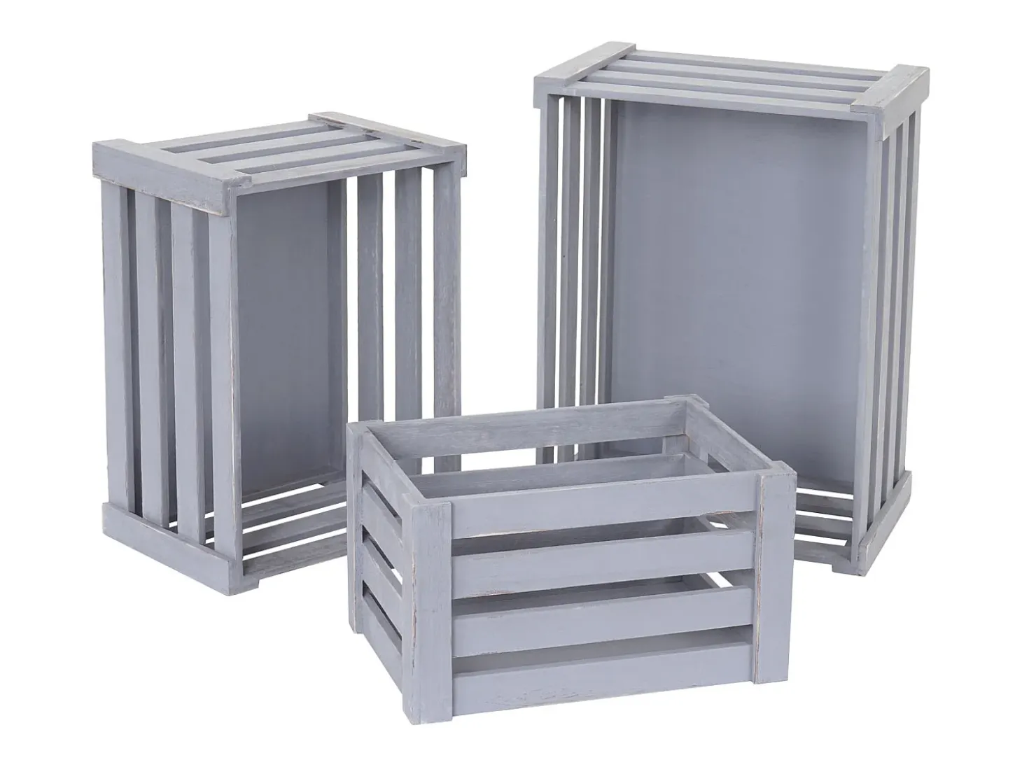 Caja de madera MCW-C56 (juego de 3), gris, desgastado