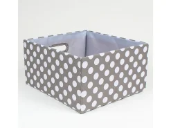 Caja de tela gris lunares blancos