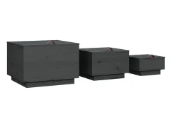 Cajas de almacenaje con tapa 3 pzas madera maciza pino gris