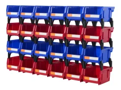 Cajas de Almacenamiento, SucceBuy, Paquete de 24, Apilables, Colgantes, Organizadores de Plástico, Azul/Rojo