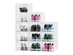 Cajas de Zapatos Apilables SucceBuy Lote de 12, Adecuadas para Tallas hasta US 13, de Plástico Duradero con Puerta Magnética, Ideales para Tacones