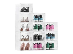 Cajas de Zapatos Apilables SucceBuy Lote de 12, Adecuadas para Tallas hasta US 13, de Plástico Duradero con Puerta Magnética, Ideales para Tacones