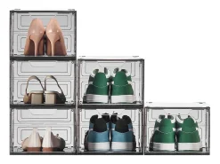 Cajas de Zapatos Apilables SucceBuy Lote de 6, Adecuadas para Tallas hasta US 13, de Plástico Robusto con Puerta Magnética, Ideales para Tacones