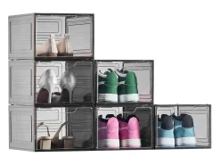 Cajas de Zapatos Apilables SucceBuy Lote de 6, Adecuadas para Tallas hasta US 13, de Plástico Robusto con Puerta Magnética, Ideales para Tacones