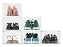 Cajas de Zapatos Apilables SucceBuy Lote de 6, Adecuadas para Tallas hasta US 13, de Plástico Duradero con Puerta Magnética, Ideales para Tacones