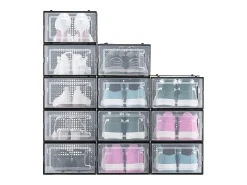 Cajas de Zapatos SucceBuy Apilables Lote de 12 Piezas, Almacenamiento para Zapatos hasta Talla US 11, Organizador Modular de Plástico