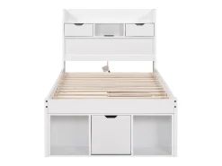 Cama de 90 x 200 cm con 5 cajones, puerto USB y compartimentos de almacenamiento - madera de pino - color blanco