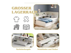 Cama infantil 90x200 cm con 4 cajones, librería y mueble de almacenaje - Madera MDF - color blanco
