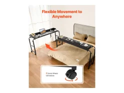 Cama Móvil SucceBuy Mesa Auxiliar con 4 Ruedas y Toma de Corriente, Escritorio de Cama con Altura Ajustable para Casa y Oficina, Color Negro