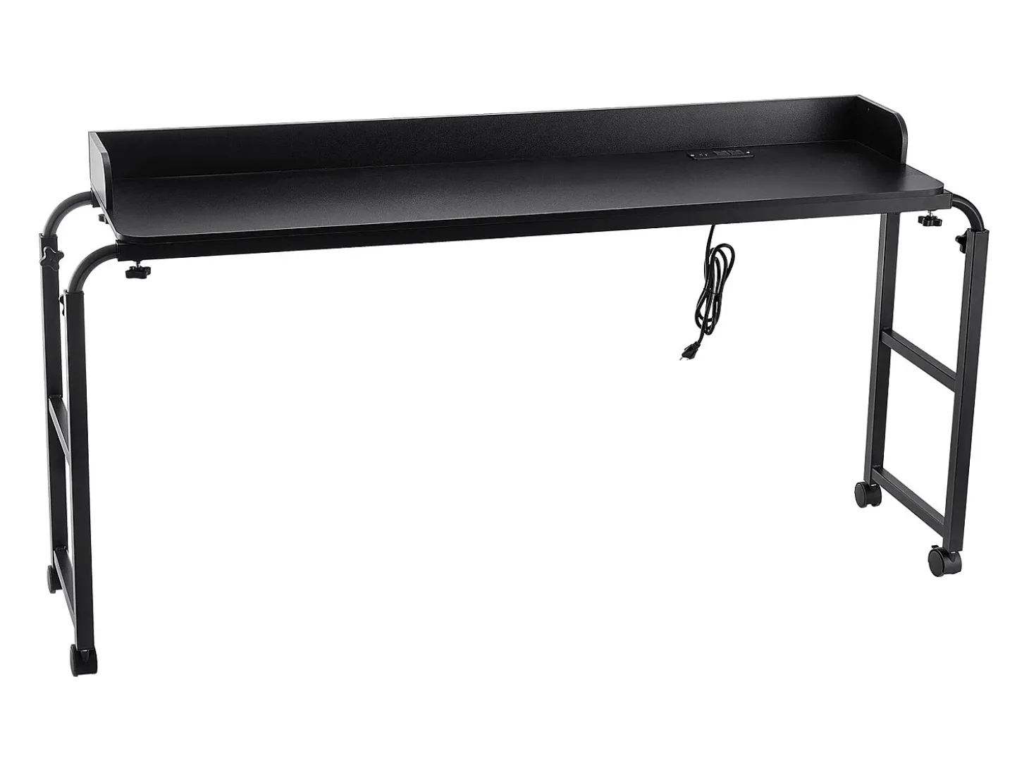 Cama Móvil SucceBuy Mesa Auxiliar con 4 Ruedas y Toma de Corriente, Escritorio de Cama con Altura Ajustable para Casa y Oficina, Color Negro