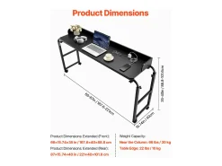 Cama Móvil SucceBuy Mesa Auxiliar con 4 Ruedas y Toma de Corriente, Escritorio de Cama con Altura Ajustable para Casa y Oficina, Color Negro