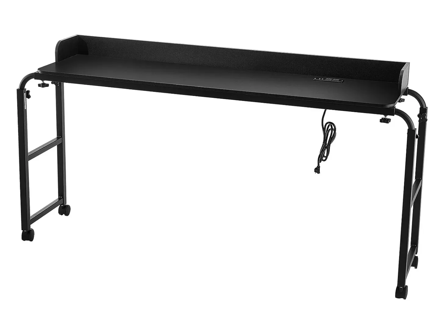Cama Móvil SucceBuy Mesa Auxiliar con 4 Ruedas y Toma de Corriente, Escritorio de Cama con Altura Ajustable para Casa y Oficina, Color Negro