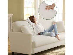 Canapé 2 plazas en Tejido de felpa teddy con 2 Almohadas - Beige - 148 x 89 x 79cm