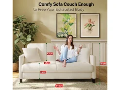 Canapé 2 plazas en Tejido de felpa teddy con 2 Almohadas - Beige - 148 x 89 x 79cm