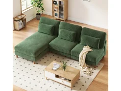 Canapé de esquina reversible en terciopelo acanalado - 2 plazas + méridienne - Verde - 256 x 160 x 88 cm